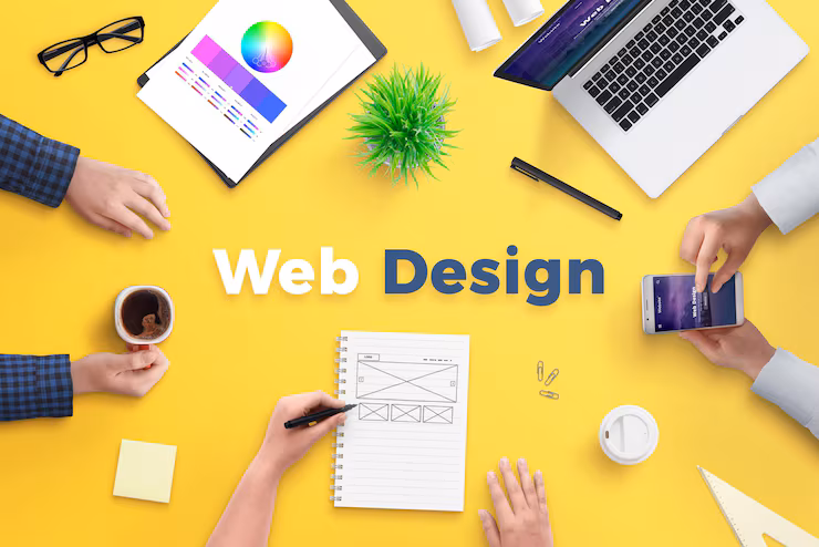 web design team work project concept yellow desk with web design text top view flat lay 176814 960