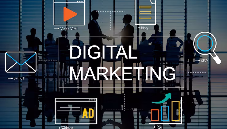 digital marketing with icons business people 53876 94833