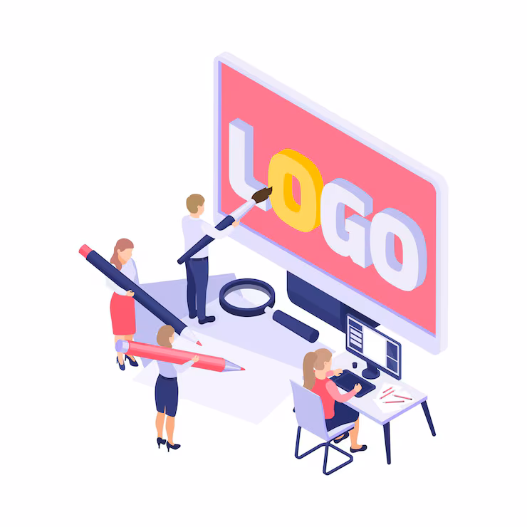 branding concept with people drawing painting logo 3d illustration 1284 63989